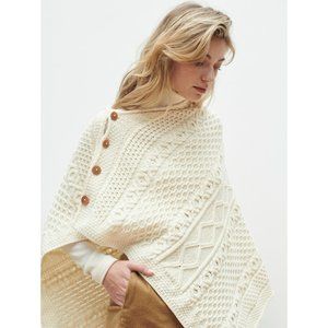 New Merino Wool Button Poncho Sweater Made in Ireland Cream